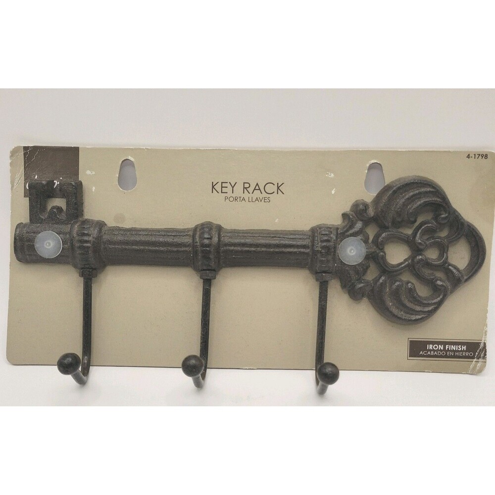 Cast Iron Vintage Key Holder Decorative Wall Mounted , 3 Hooks New with hardware